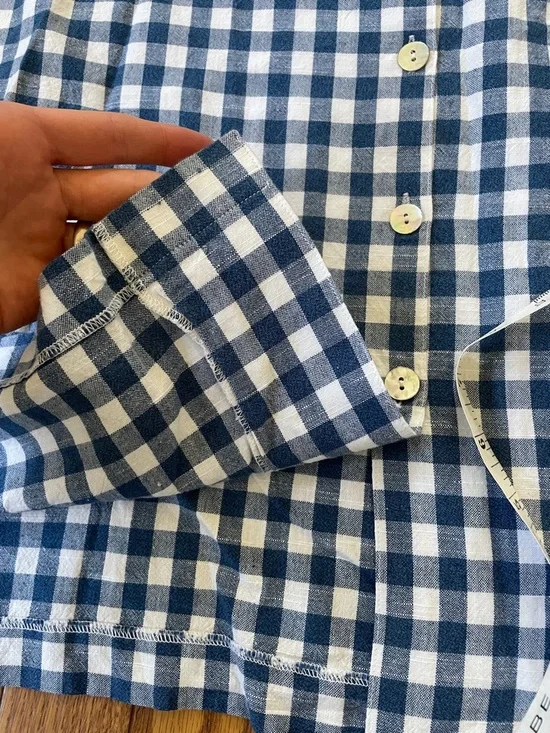 Vintage blue gingham cotton button up collared short sleeve tee size M - Picture 5 of 6